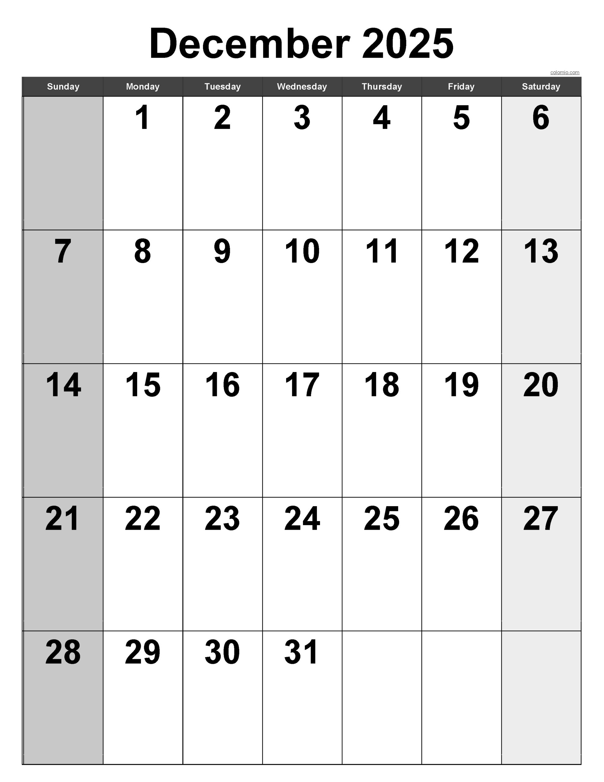 December 2025 Calendar | Free Printable Pdf, Xls And Png with Printable December 2025 Calendar Portrait