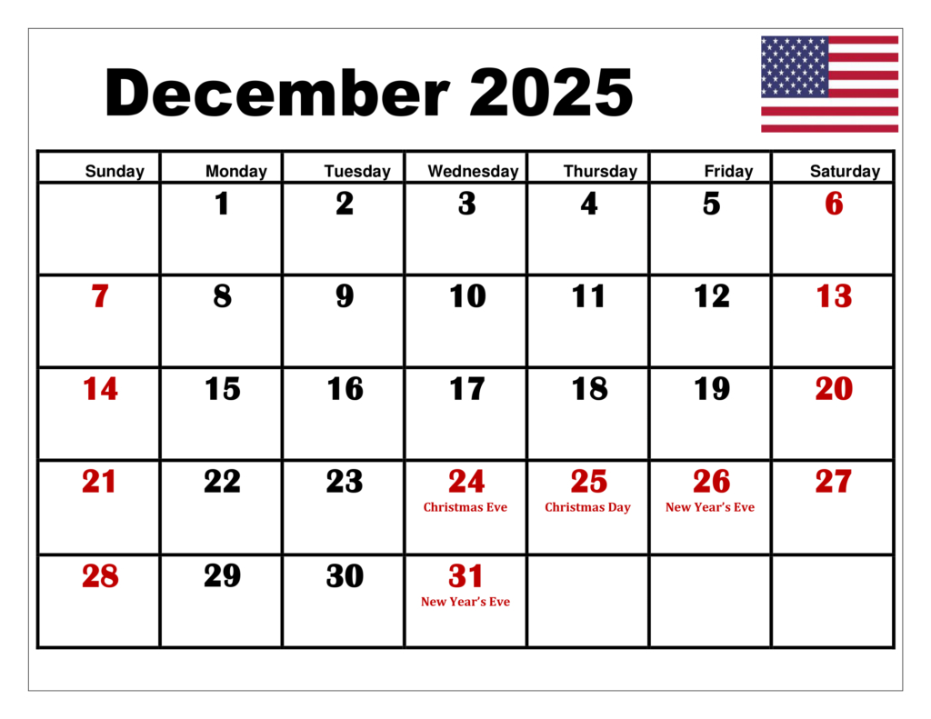 December 2025 Calendar Printable Pdf Template With Holidays within Free Printable December 2025 Calendar With Holidays