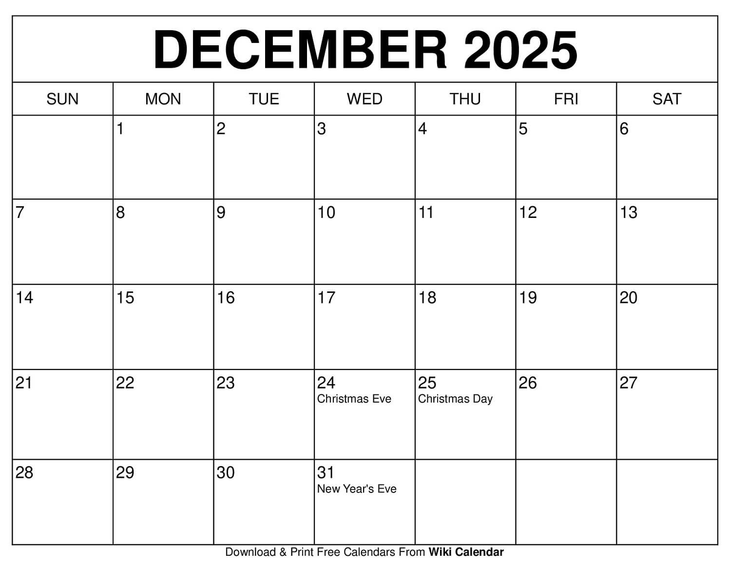 December 2025 Calendar - Printable Templates &amp; More inside December 2025 Blank Calendar Printable Free
