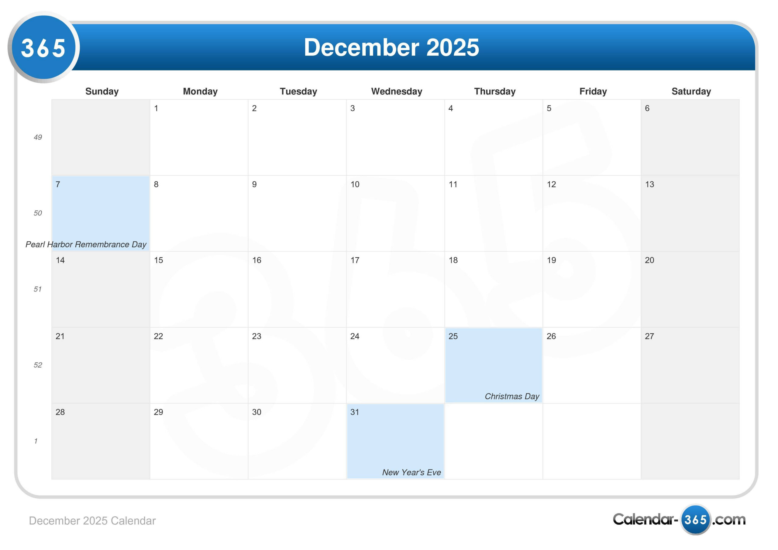 December 2025 Calendar regarding Calendar December 2025 2008 Printable