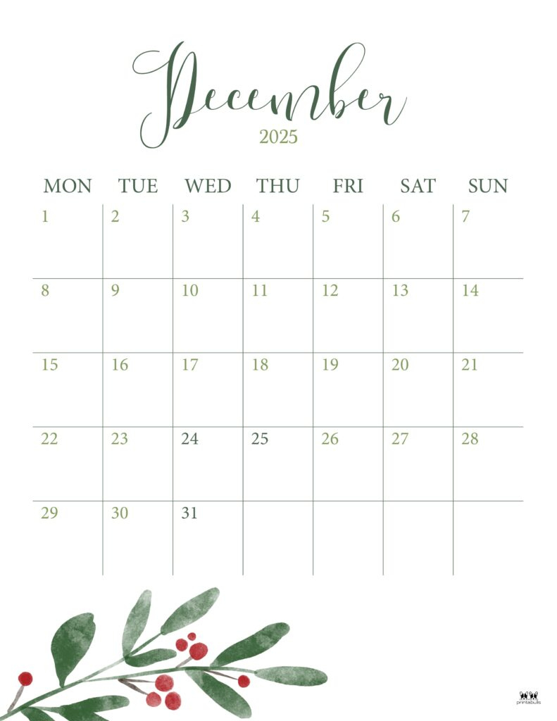 December 2025 Calendars - 107 Free Printables | Printabulls pertaining to Printable December 2025 Calendar Portrait