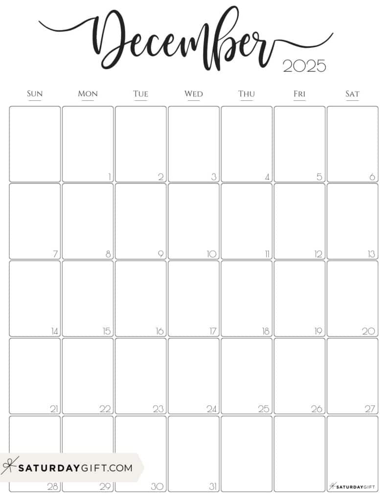 December 2025 Calendars - 23 Cute Free Printable Pdfs | Saturdaygift for Printable December 2025 Calendar Portrait