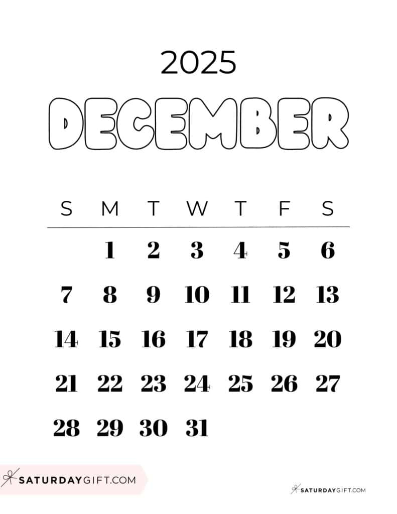 December 2025 Calendars - 23 Cute Free Printable Pdfs | Saturdaygift regarding Free Printable 2025 Coloring Pages Calendar December