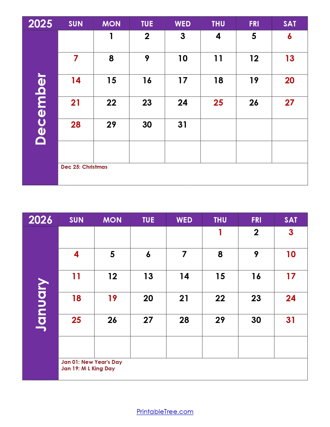December And January 2026 Calendar Printable Pdf | Two Months Calendar inside December 2025 January 2026 Printable Calendar