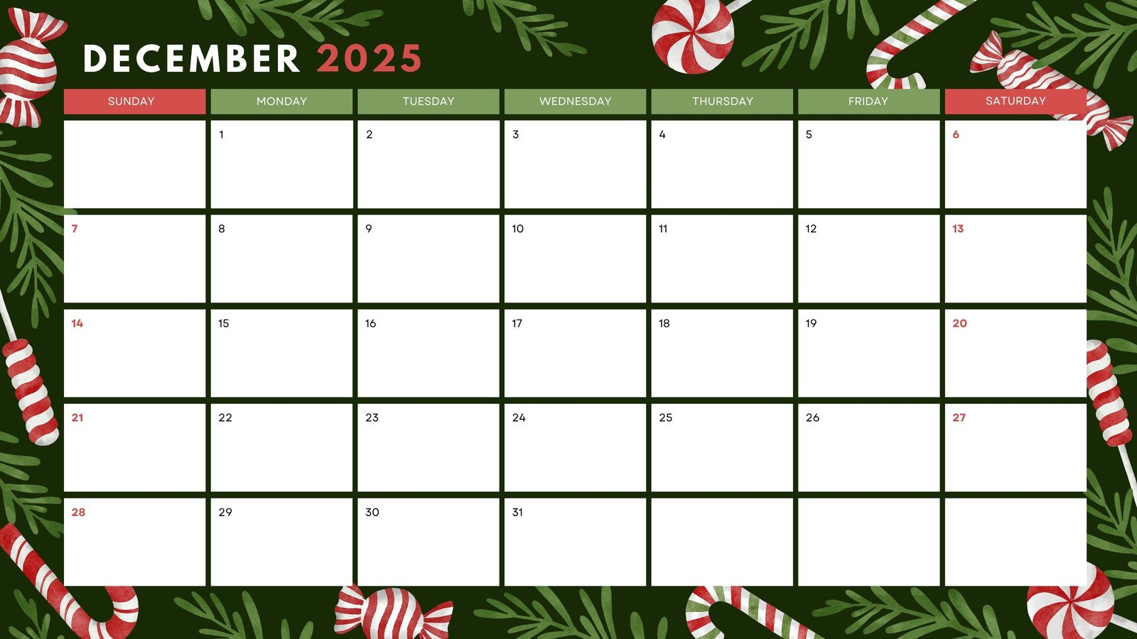 Free, Printable December 2025 Calendar Templates | Canva for Printable December 2025 Calendar Christmas Theme