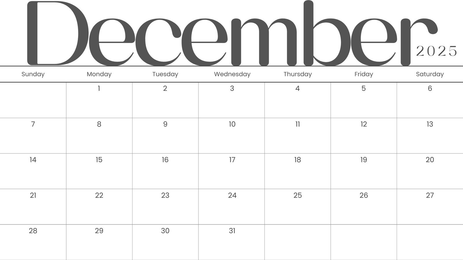 Free, Printable December 2025 Calendar Templates | Canva intended for December 2025 Calendar Blank Printable