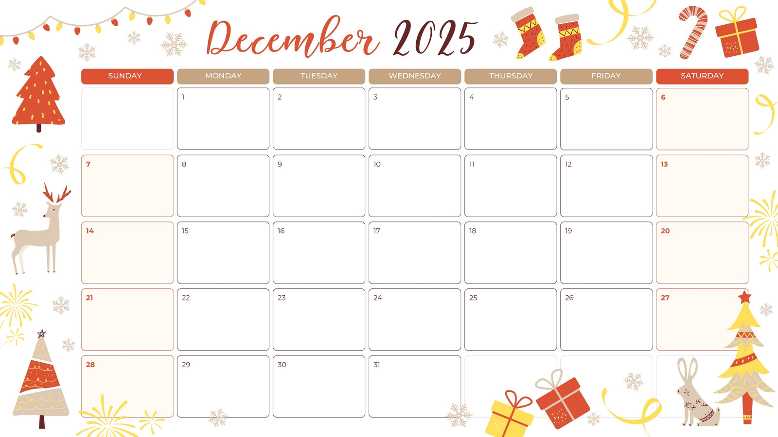 Free, Printable December 2025 Calendar Templates | Canva with Printable December 2025 Christmas Calendar