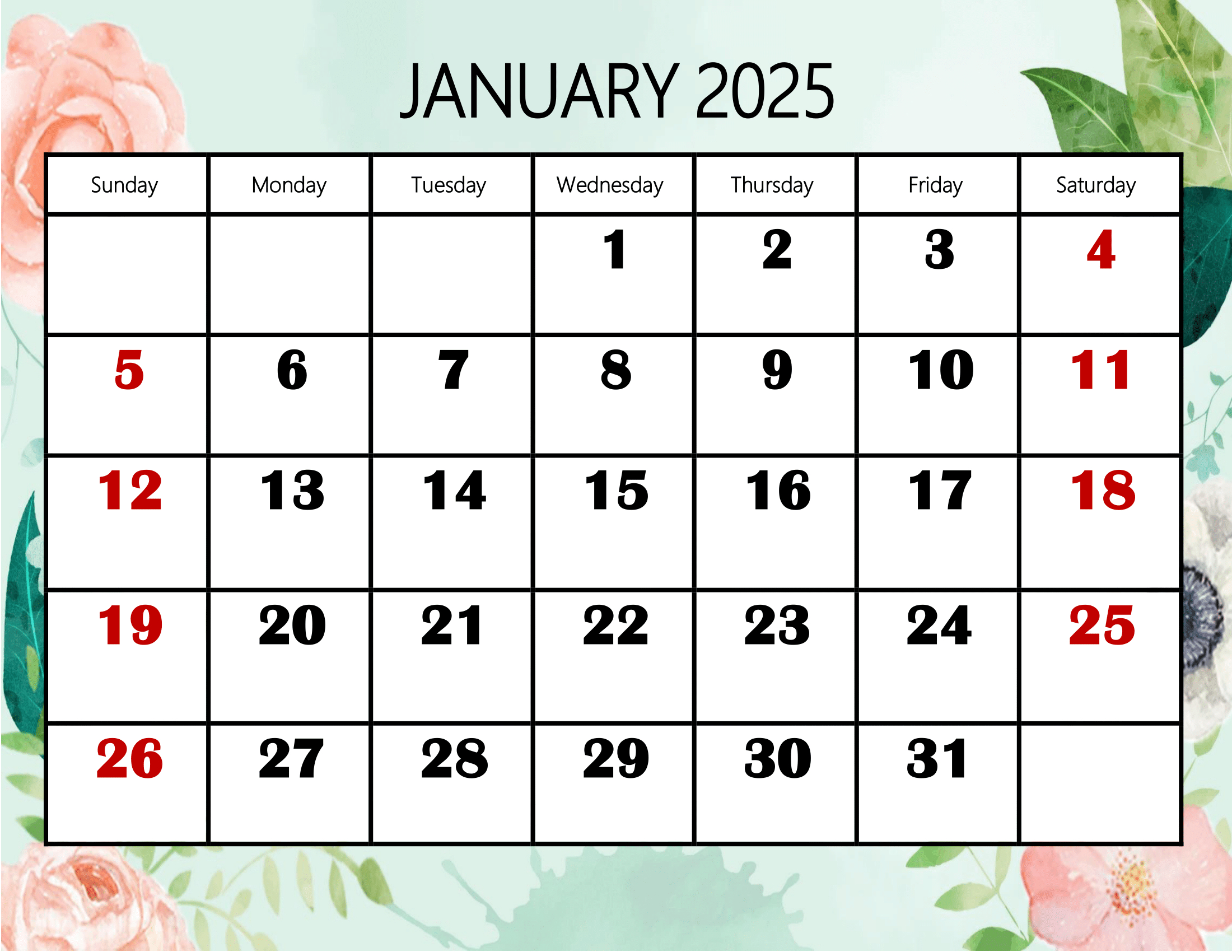 January 2025 Calendar Printable Pdf Template With Holidays with regard to January To December 2025 Calendar Printable