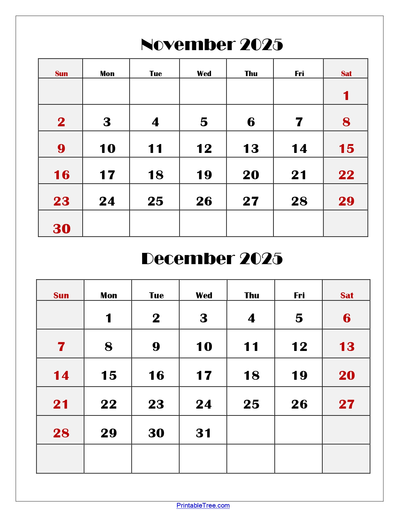 November And December 2025 Calendar Printable Pdf | Two Months intended for November December 2025 Calendar Printable