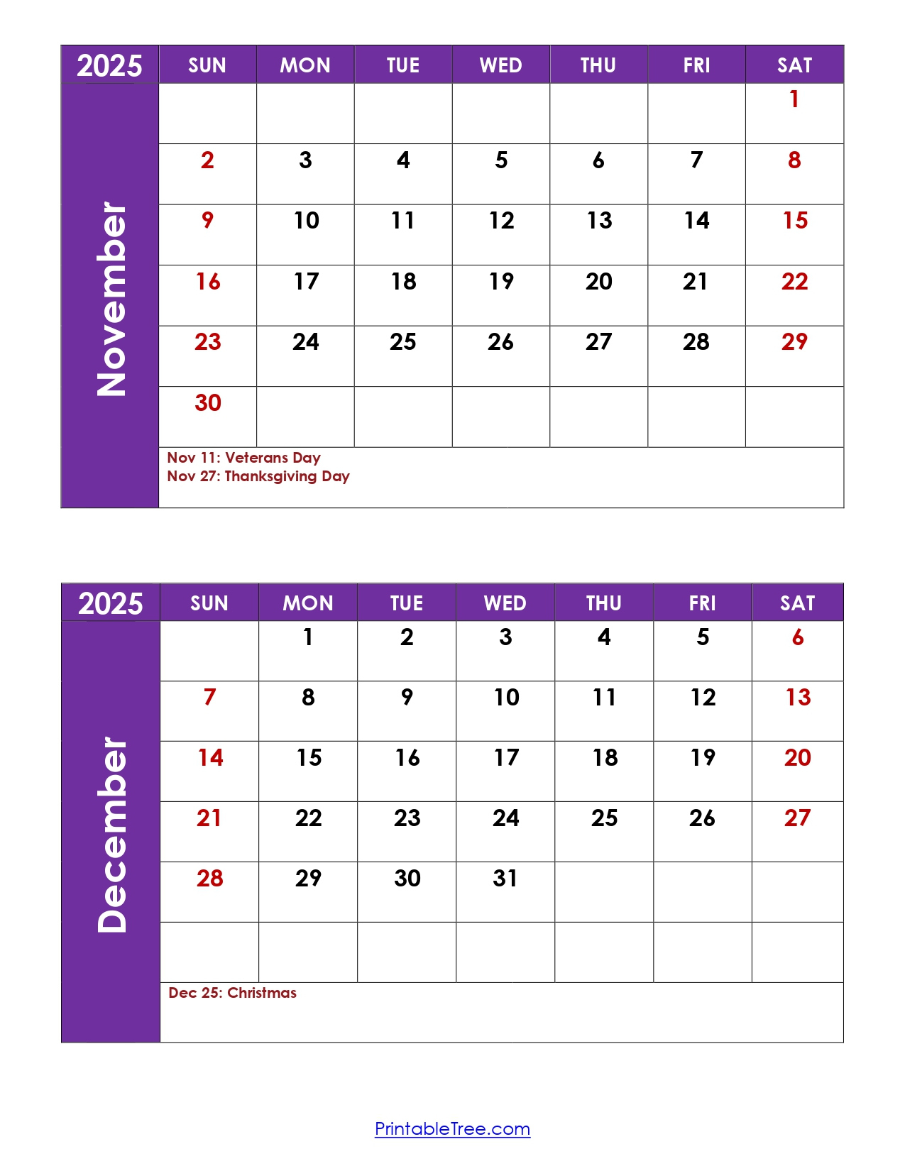 November And December 2025 Calendar Printable Pdf | Two Months with regard to November December 2025 Calendar Printable