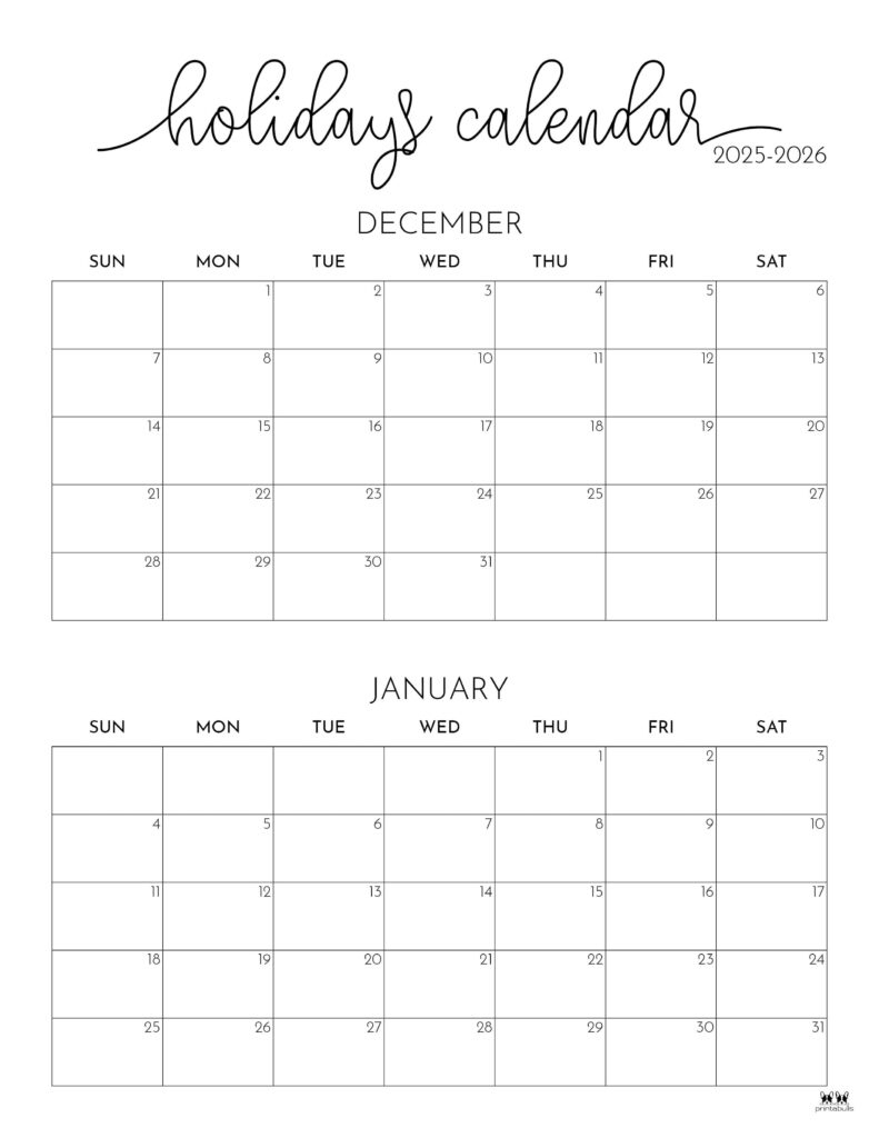 November December 2025 Calendars - 28 Printables | Printabulls within Printable 3 Month Calendar December 2025 January February 2026
