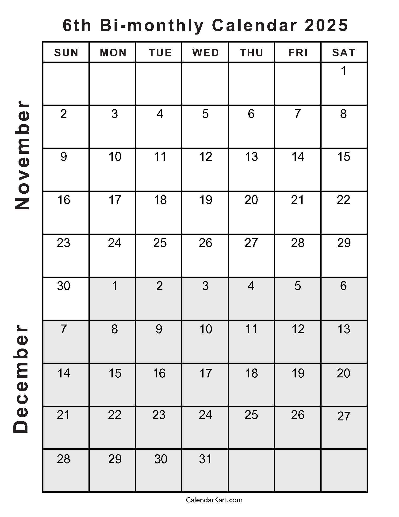Printable November December 2025 Calendars | Calendarkart inside Printable November December 2025 Calendar