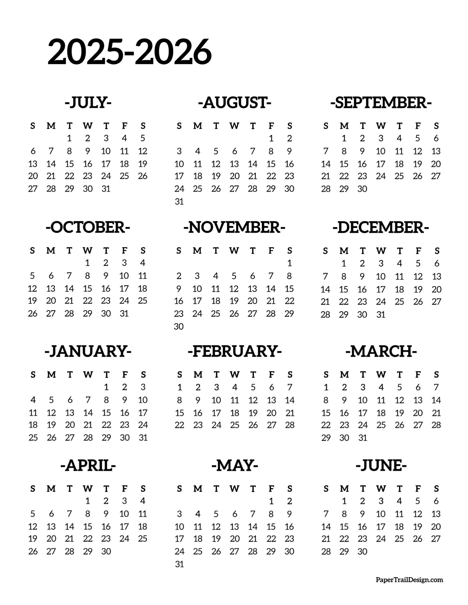 2025-2026 School Year Calendar Free Printable - Paper Trail Design regarding Printable Calendar April 2025 To March 2026