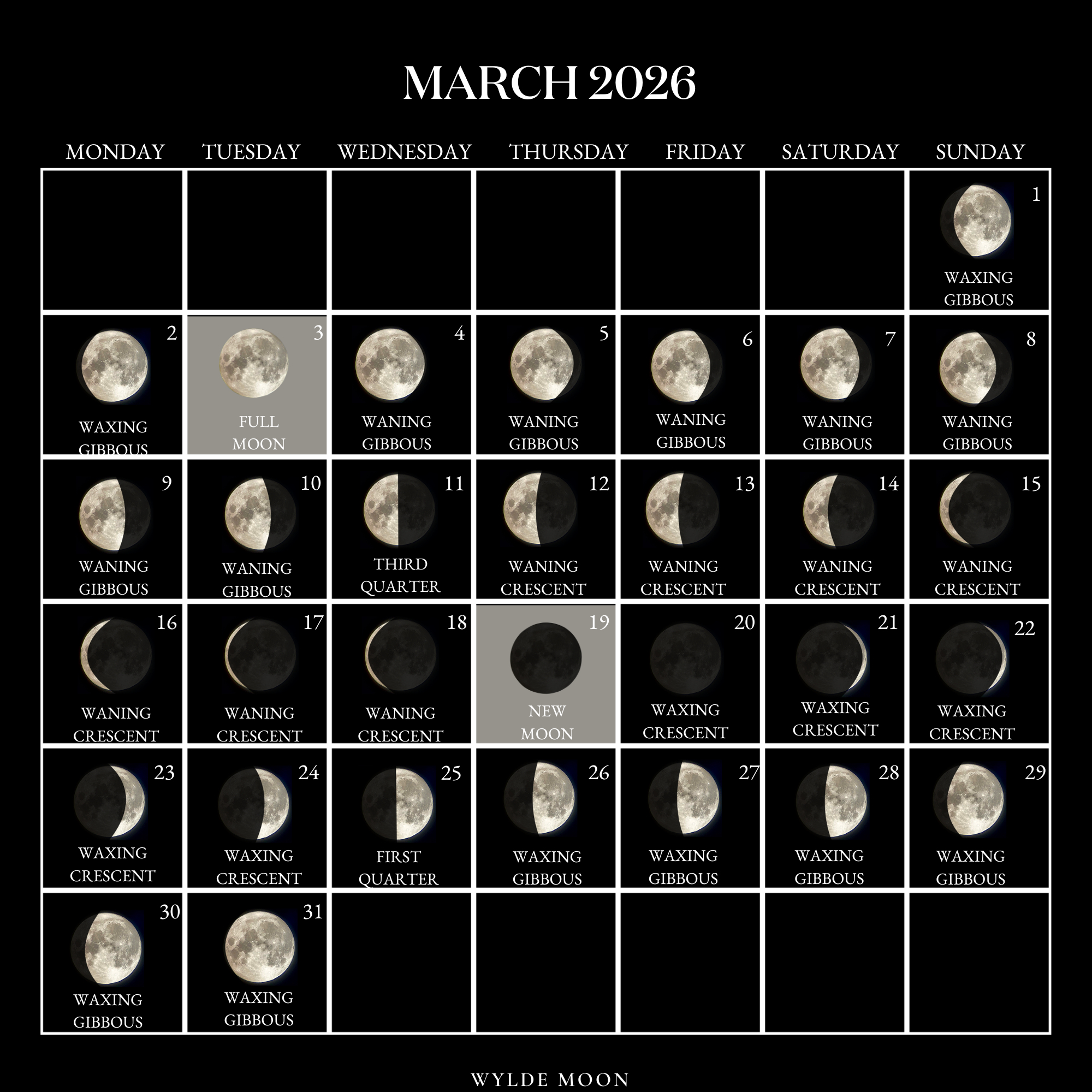 2026 Moon Calendar - Every Phase And Stage Of The Moon intended for Lunar Calendar March 2026