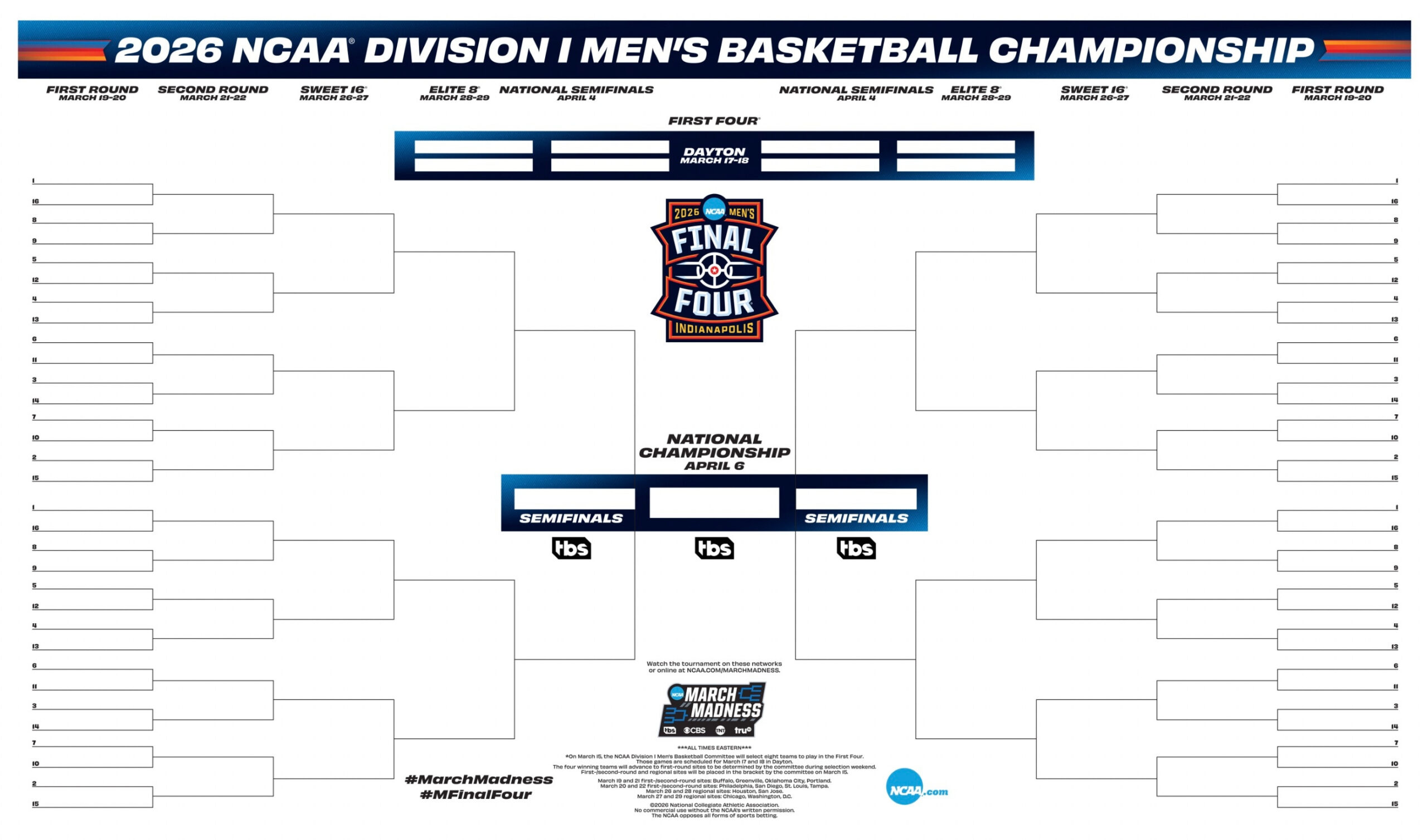 2026 Ncaa Tournament Printable Bracket, Schedule For March Madness in March Madness 2026 Calendar Printable