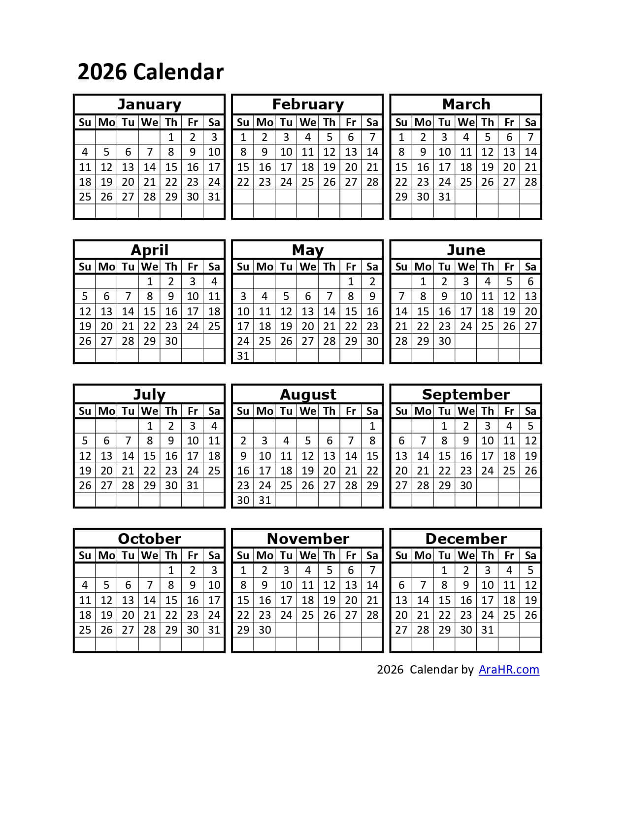 2026 Printable Calendar Template - Excel - Pdf - Image for February March April May 2026 Calendar