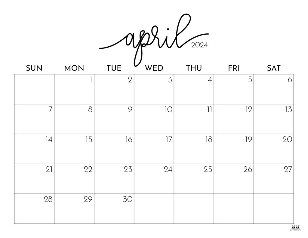 April 2024 Calendars - 50 Free Printables | Printabulls with regard to Printable Calendar April 2024 To March 2026