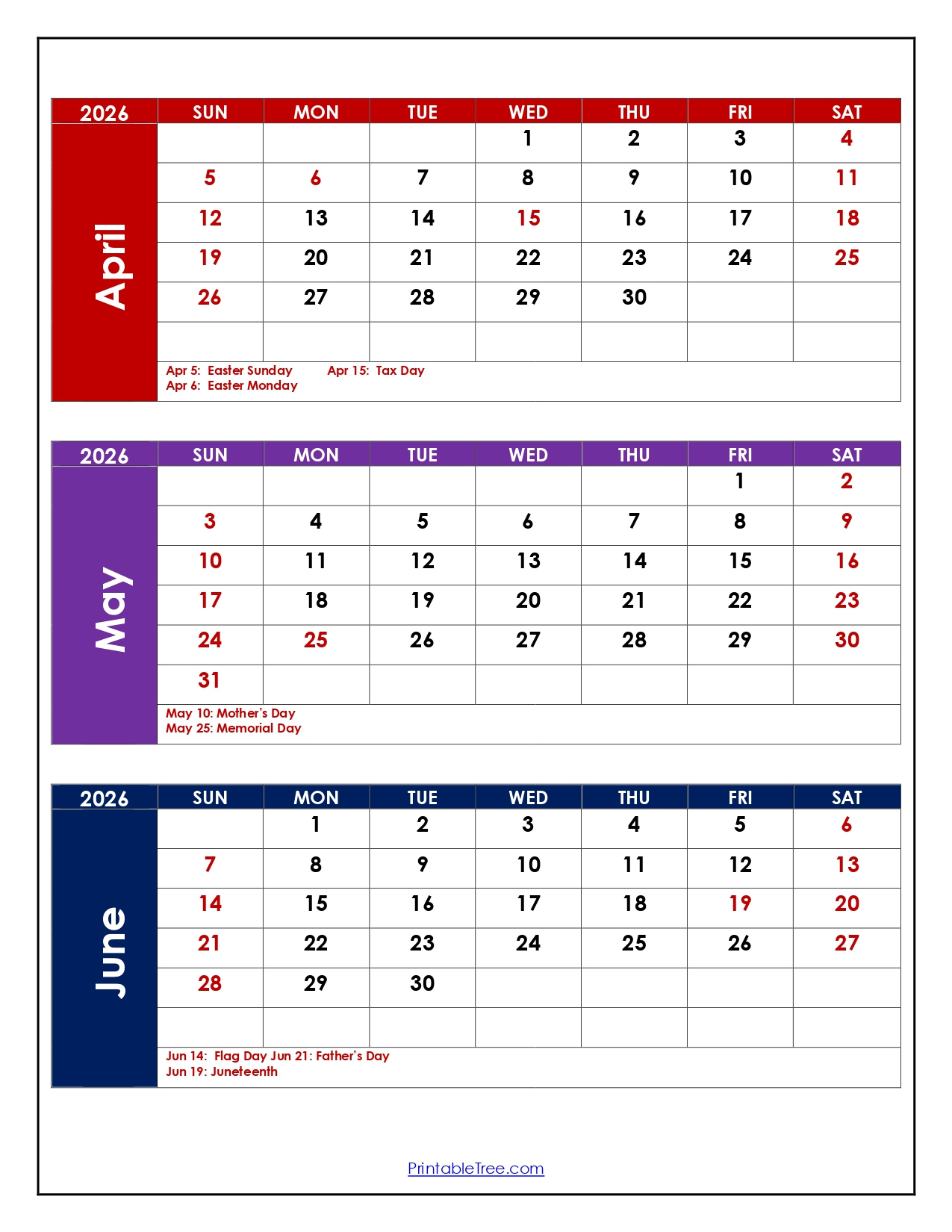 April To June 2026 Calendar | Three Month Calendar throughout March April May June 2026 Calendar
