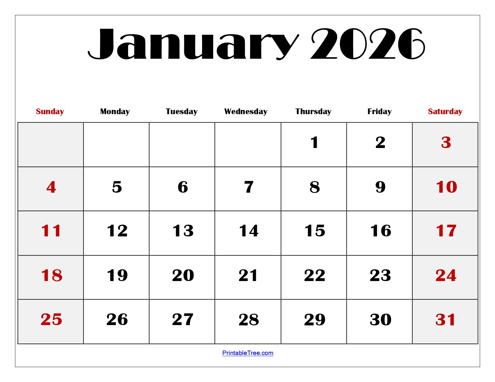 Blank January 2026 Calendar Printable Pdf Templates throughout Printable Calendar 2026 January February March