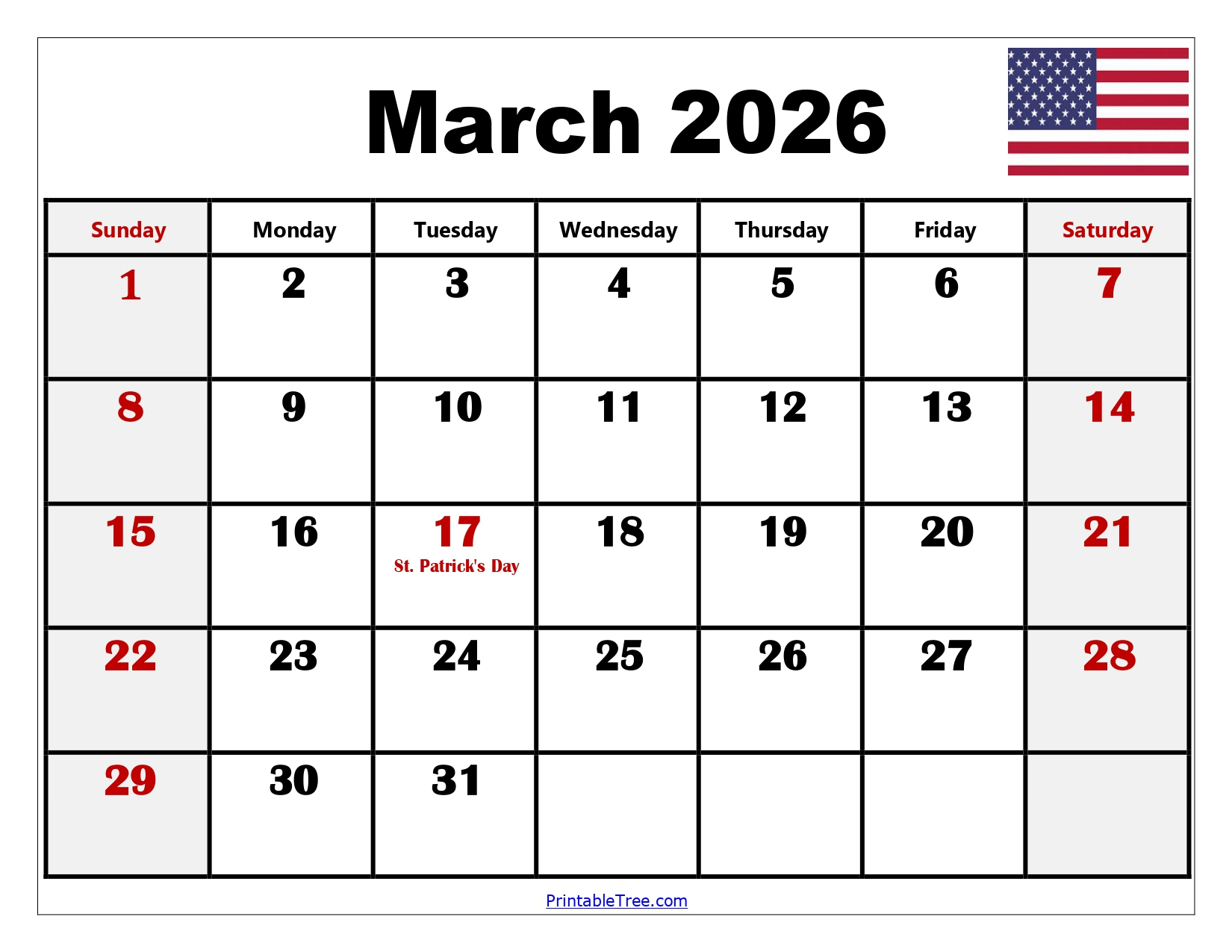 Blank March 2026 Calendar Printable Pdf Templates in March 2026 Calendar with Holidays