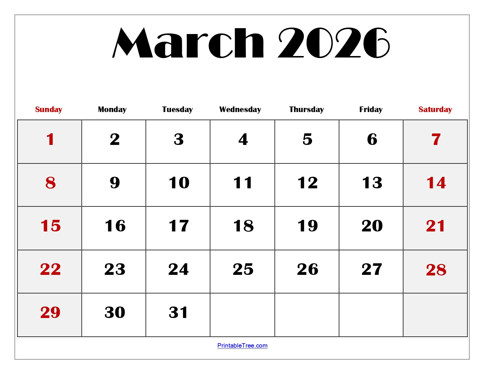 Blank March 2026 Calendar Printable Pdf Templates with March 2026 Calendar Printable Editable