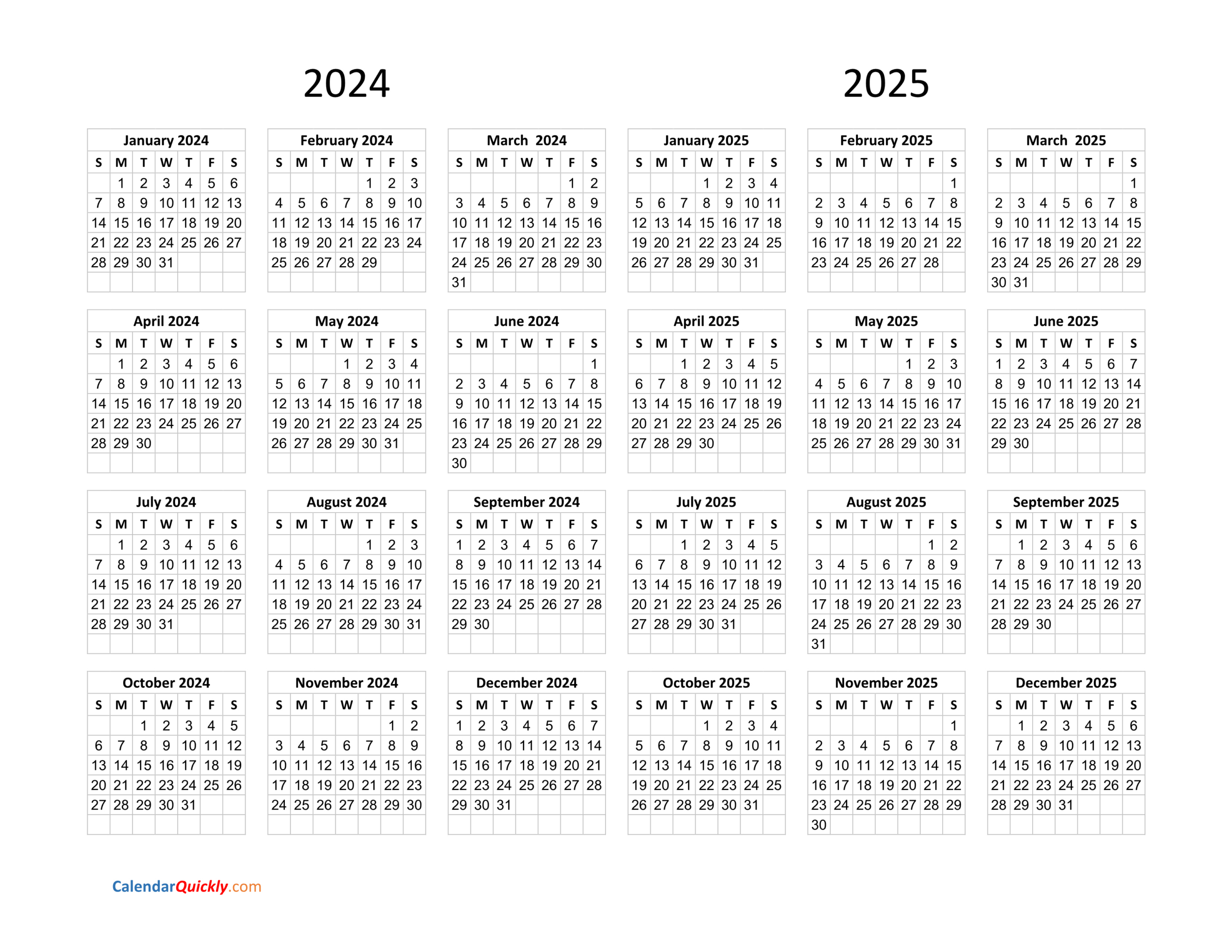 Calendar 2024 And 2025 On One Page | Calendar Quickly pertaining to Printable Calendar April 2024 To March 2026