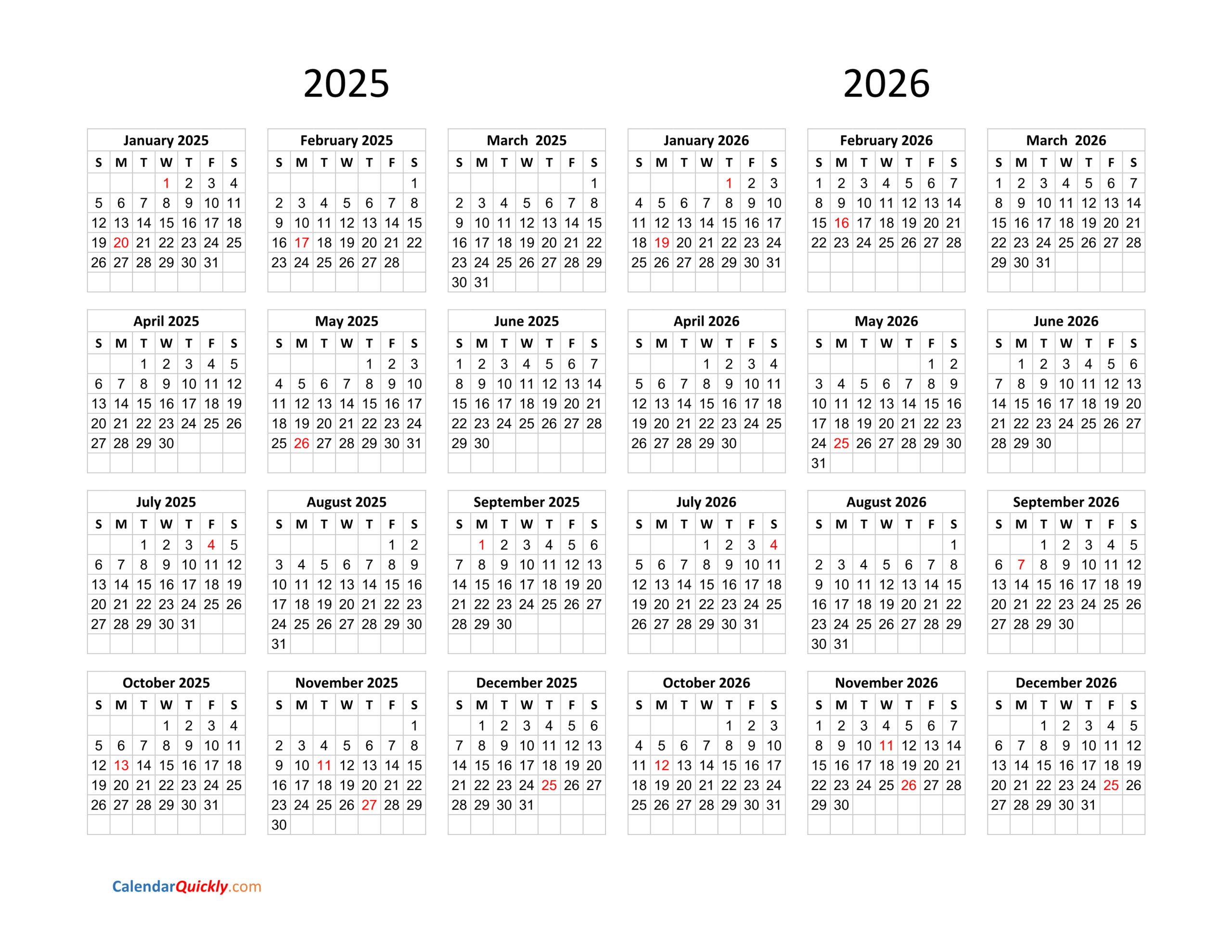 Calendar 2025 And 2026 On One Page | Calendar Quickly throughout Free Printable Calendar April 2025 To March 2026