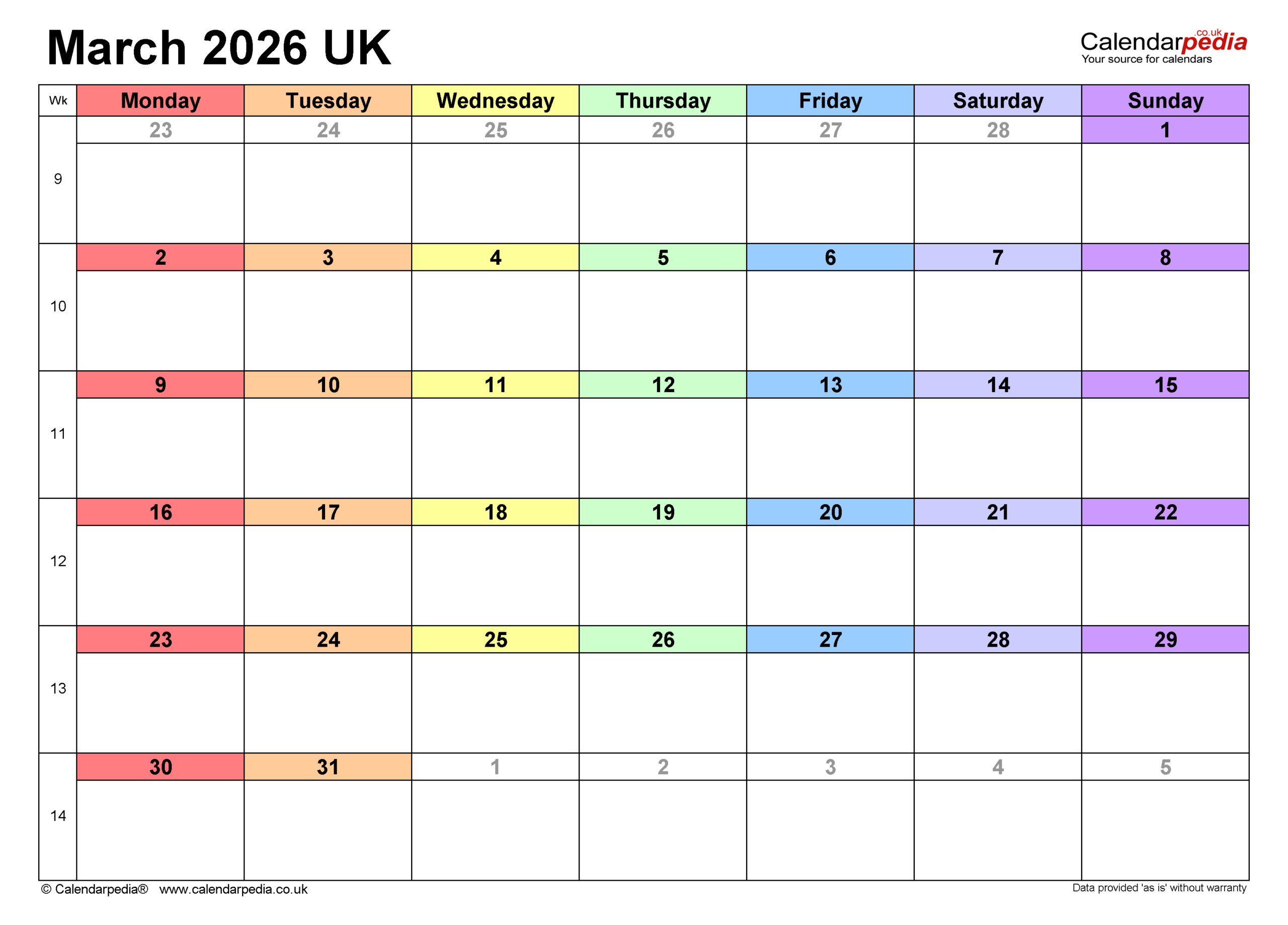 Calendar March 2026 Uk With Pdf, Excel And Word Templates pertaining to March Calendar 2026 Uk