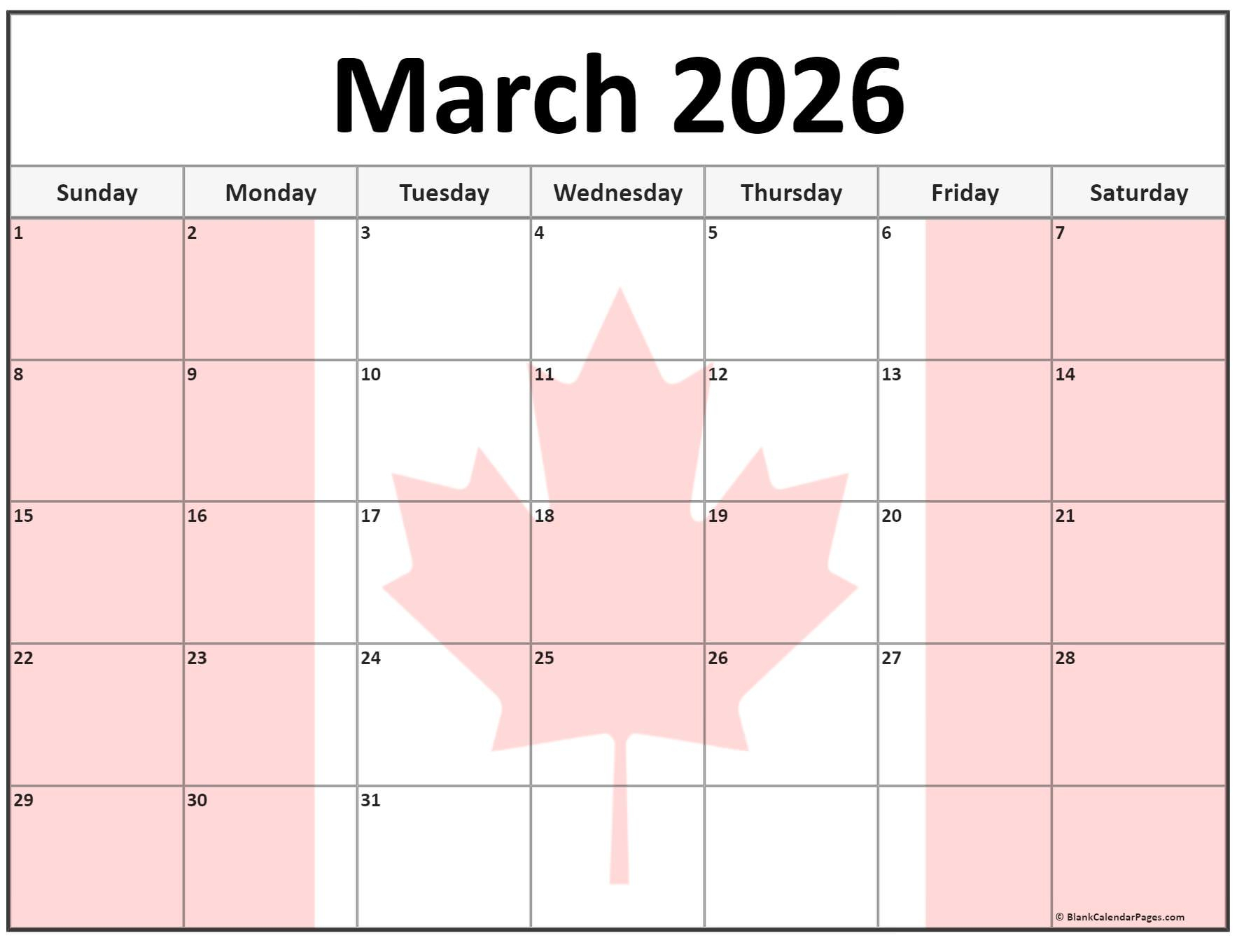 Collection Of March 2026 Photo Calendars With Image Filters. in March Calendar 2026 Canada