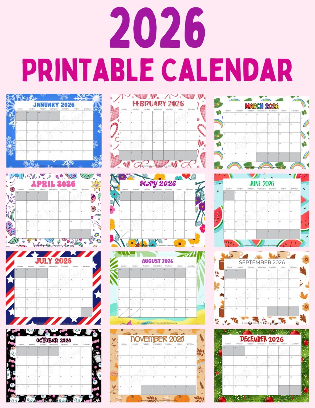 Cute Free Printable 2026 Monthly Calendar (Blank &amp;amp; With Holidays with regard to February March April May 2026 Calendar