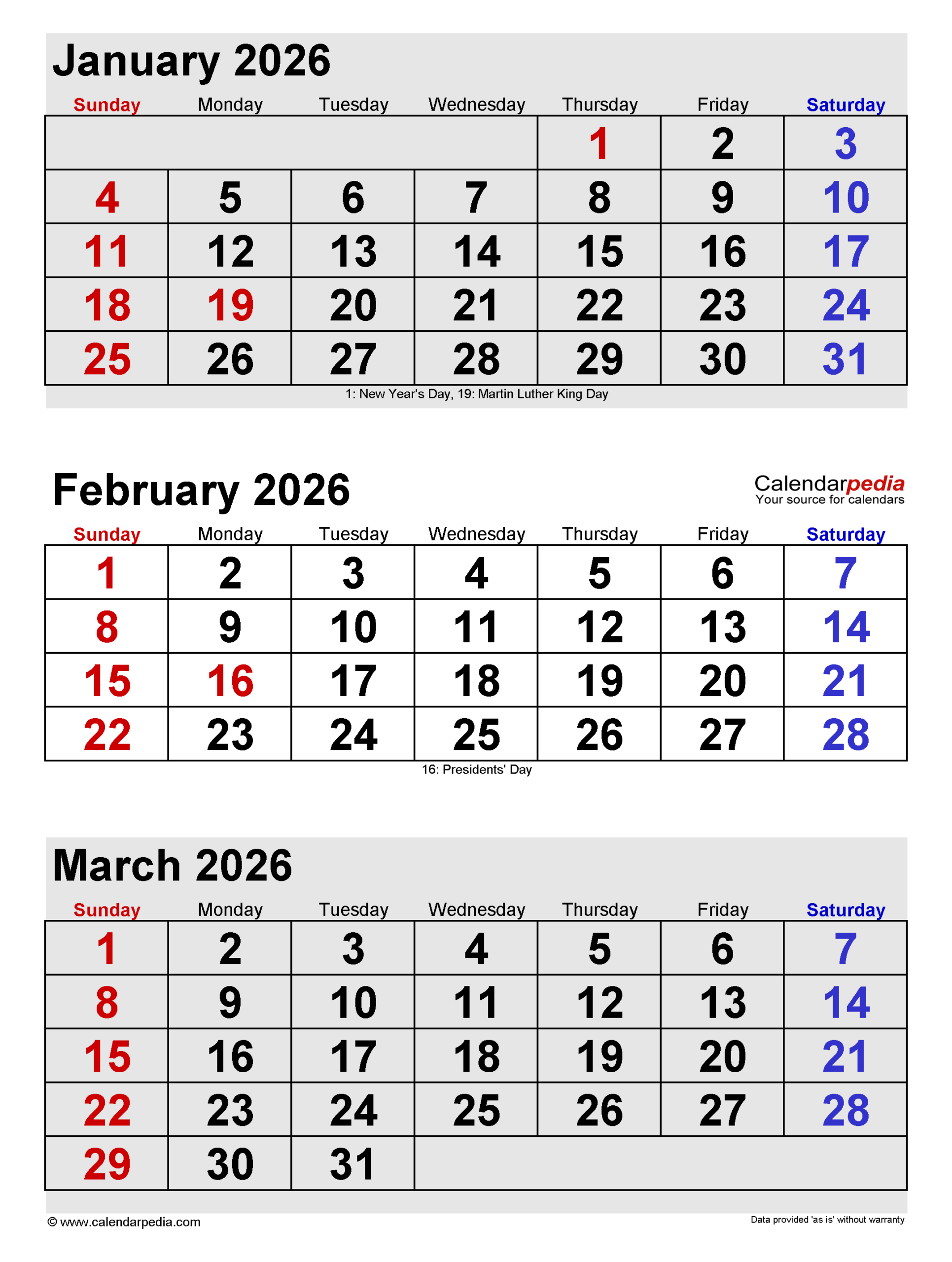 February 2026 Calendar | Templates For Pdf, Excel And Word regarding Jan Feb and March 2026 Calendar Fre Printable