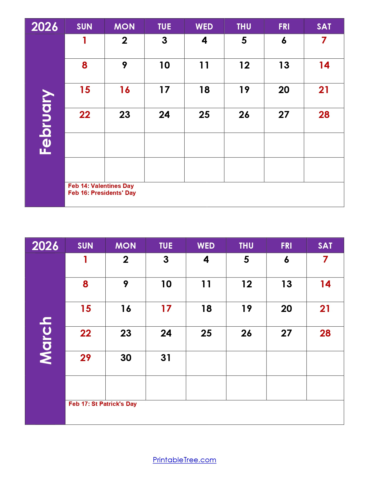 February And March 2026 Calendar Printable Pdf | 2 Month Calendar in Calendar February 2026 to March 2026