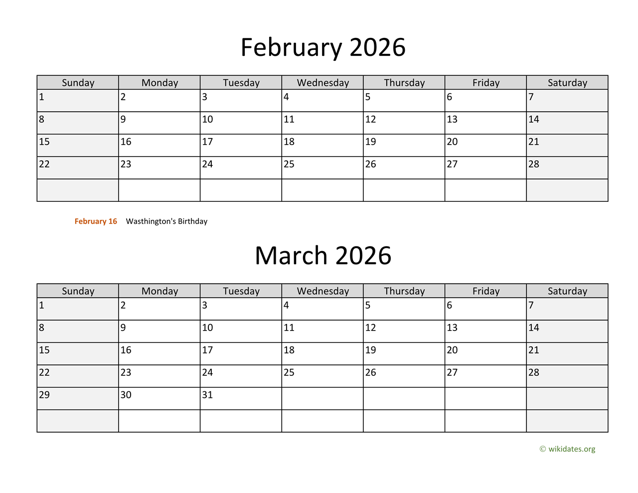 February And March 2026 Calendar | Wikidates with regard to February To March Calendar 2026