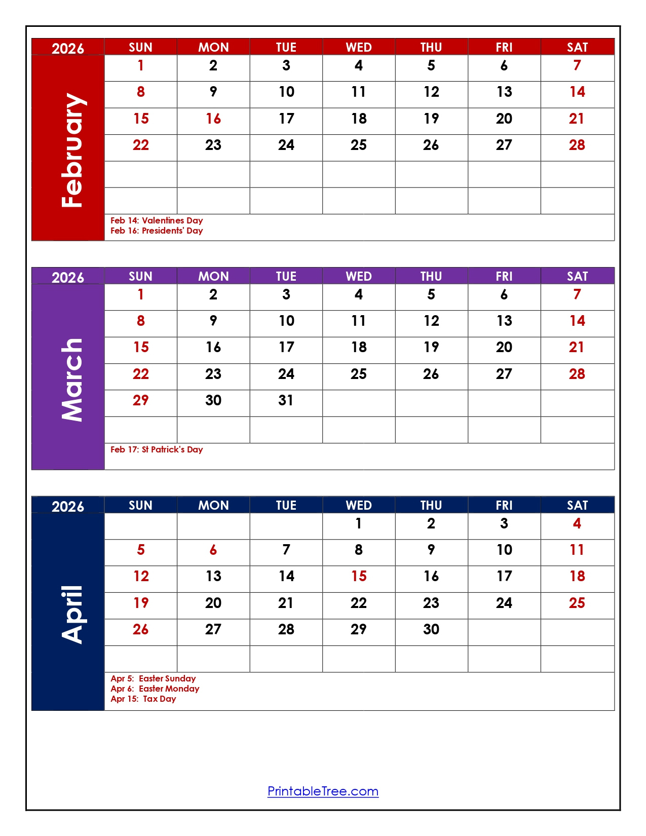 February To April 2026 Calendar | Three Month Calendar regarding February March April 2026 Calendar