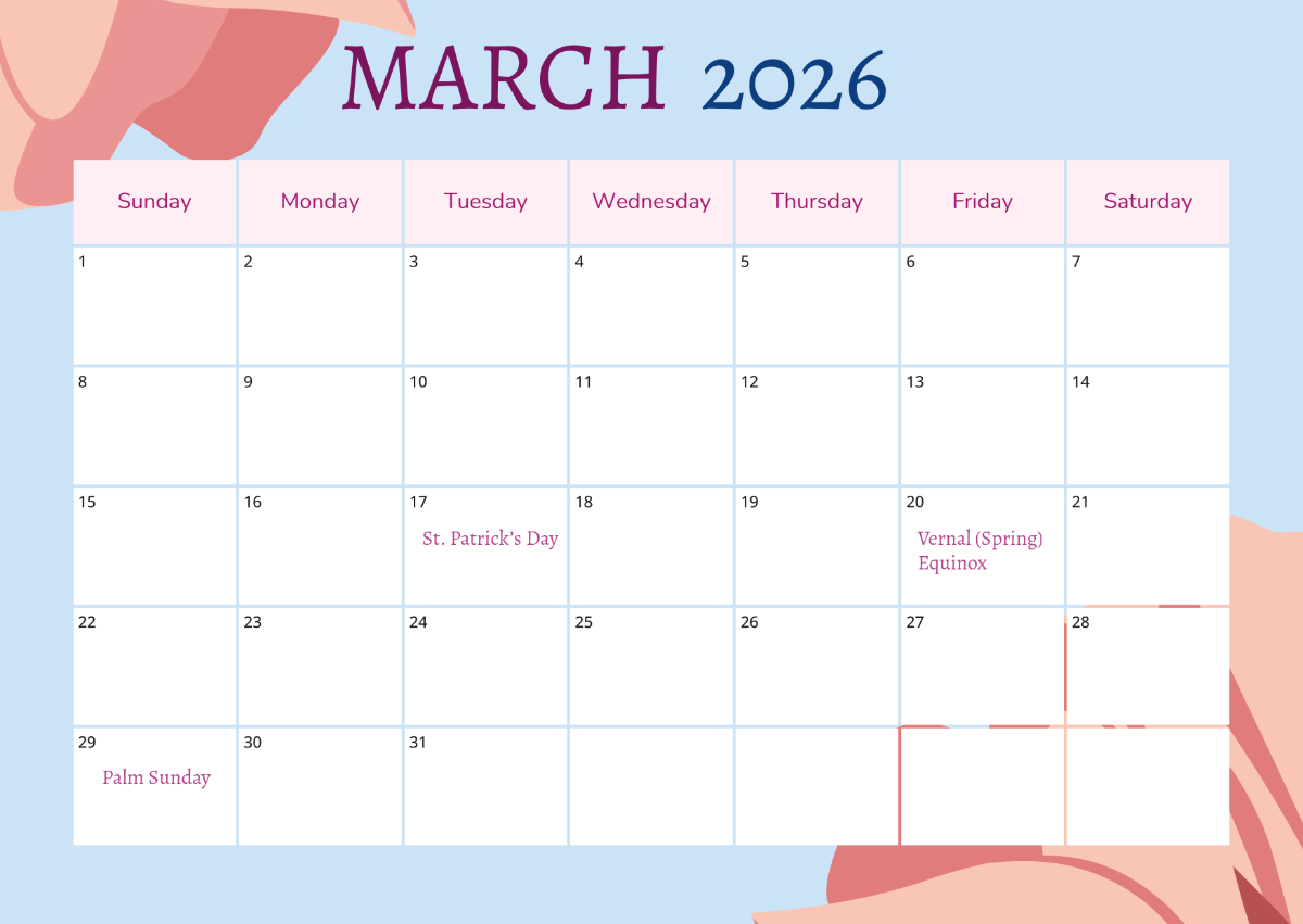 Free March 2026 With Holidays Calendar Template To Edit Online with March Calendar 2026 with Holidays Printable