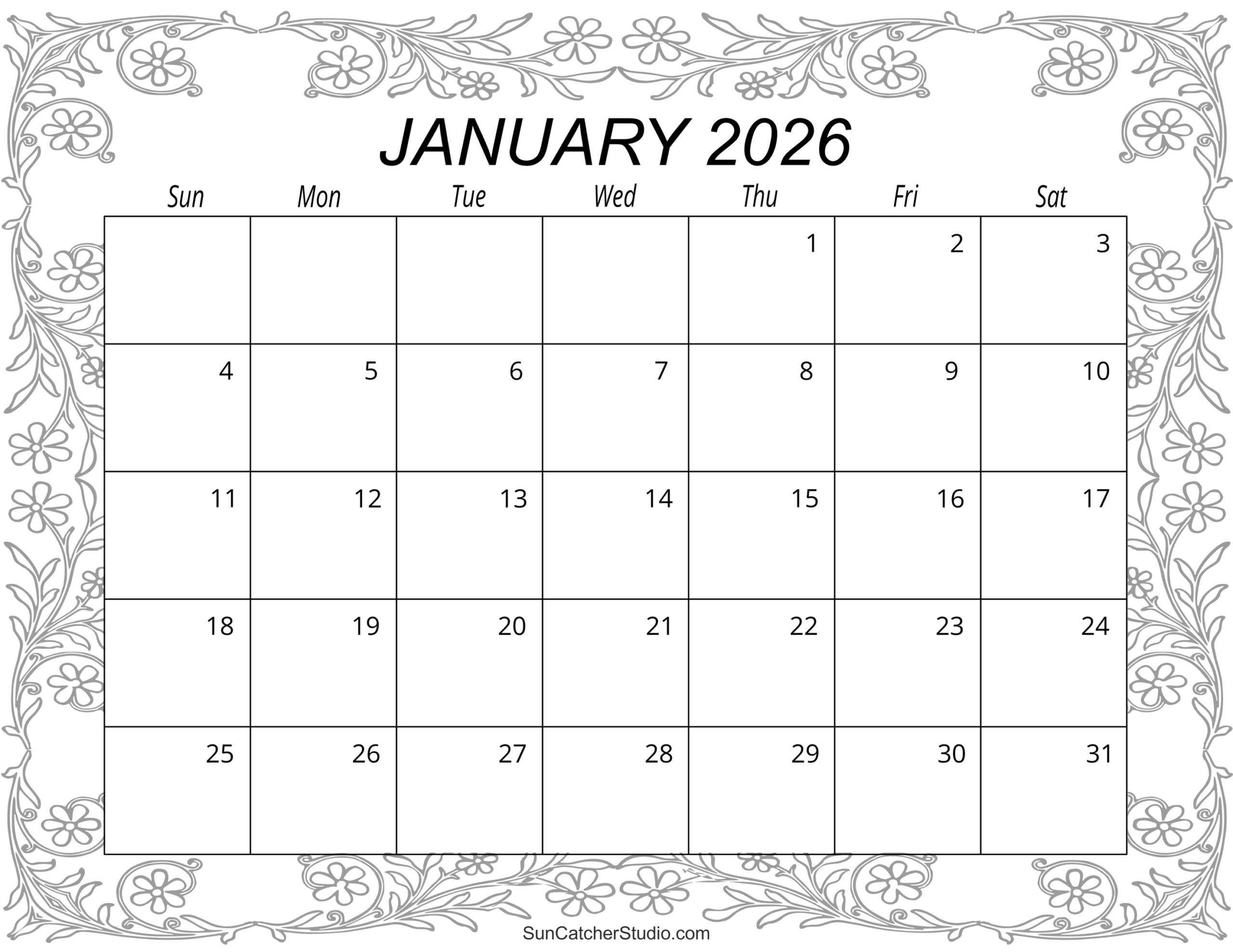 January 2026 Calendar (Free Printable) – Free Printables regarding Printable Calendar 2026 January to March