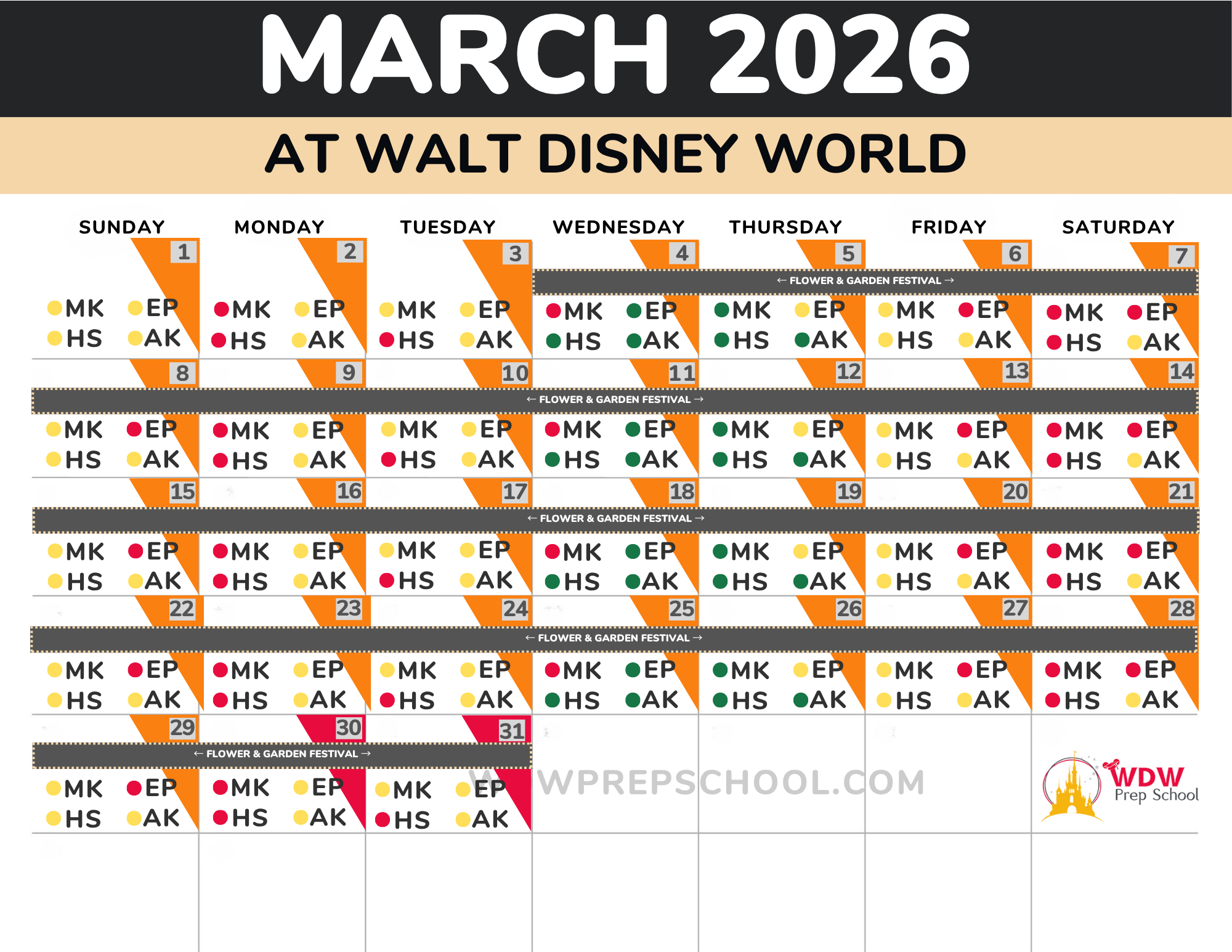 March 2026 At Disney World: Spring Break &amp; Best Weeks with Disney World March 2026 Crowd Calendar