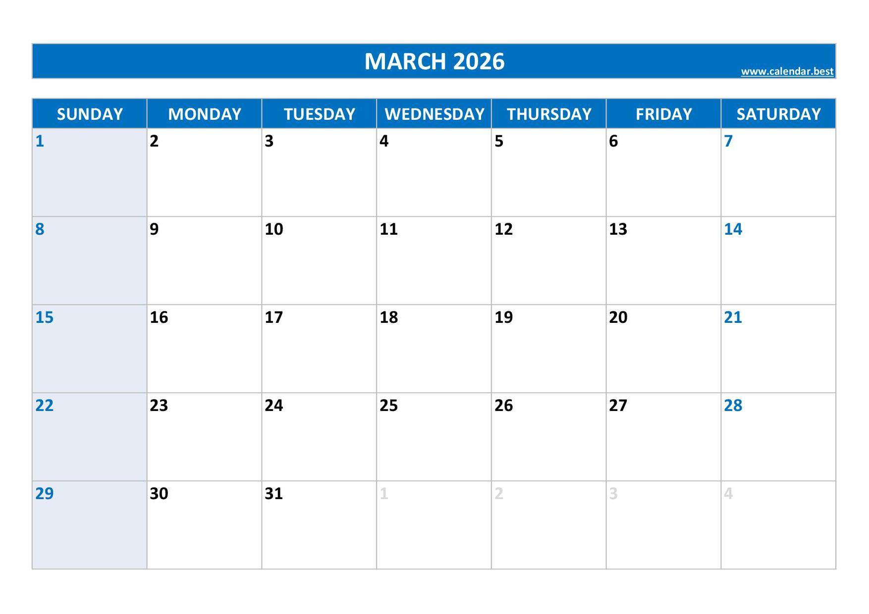 March 2026 Calendar -Calendar.best regarding March 2026 Printable Calendar With Holidays