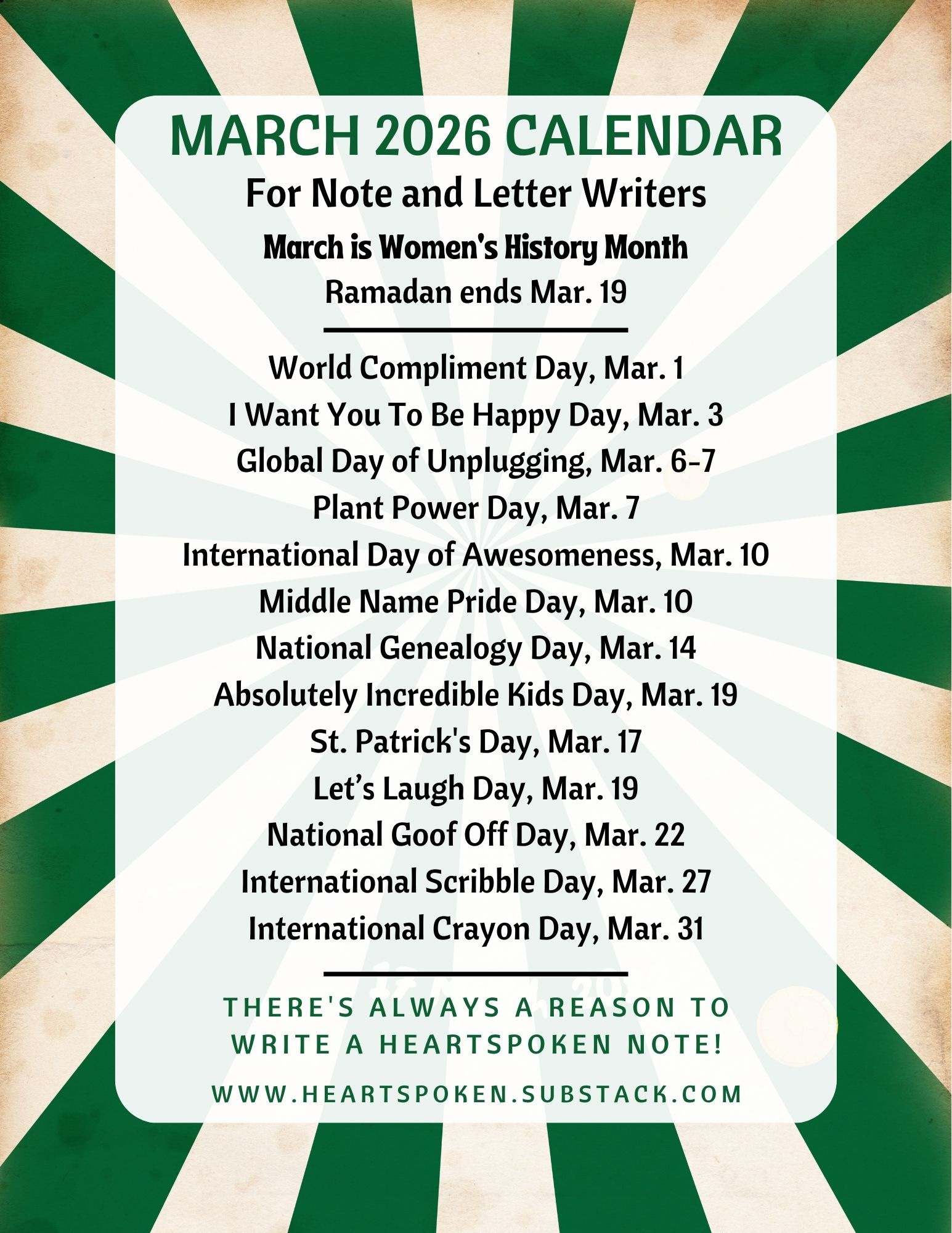 March 2026 Calendar For Note And Letter Writers throughout National Day Calendar March 2026