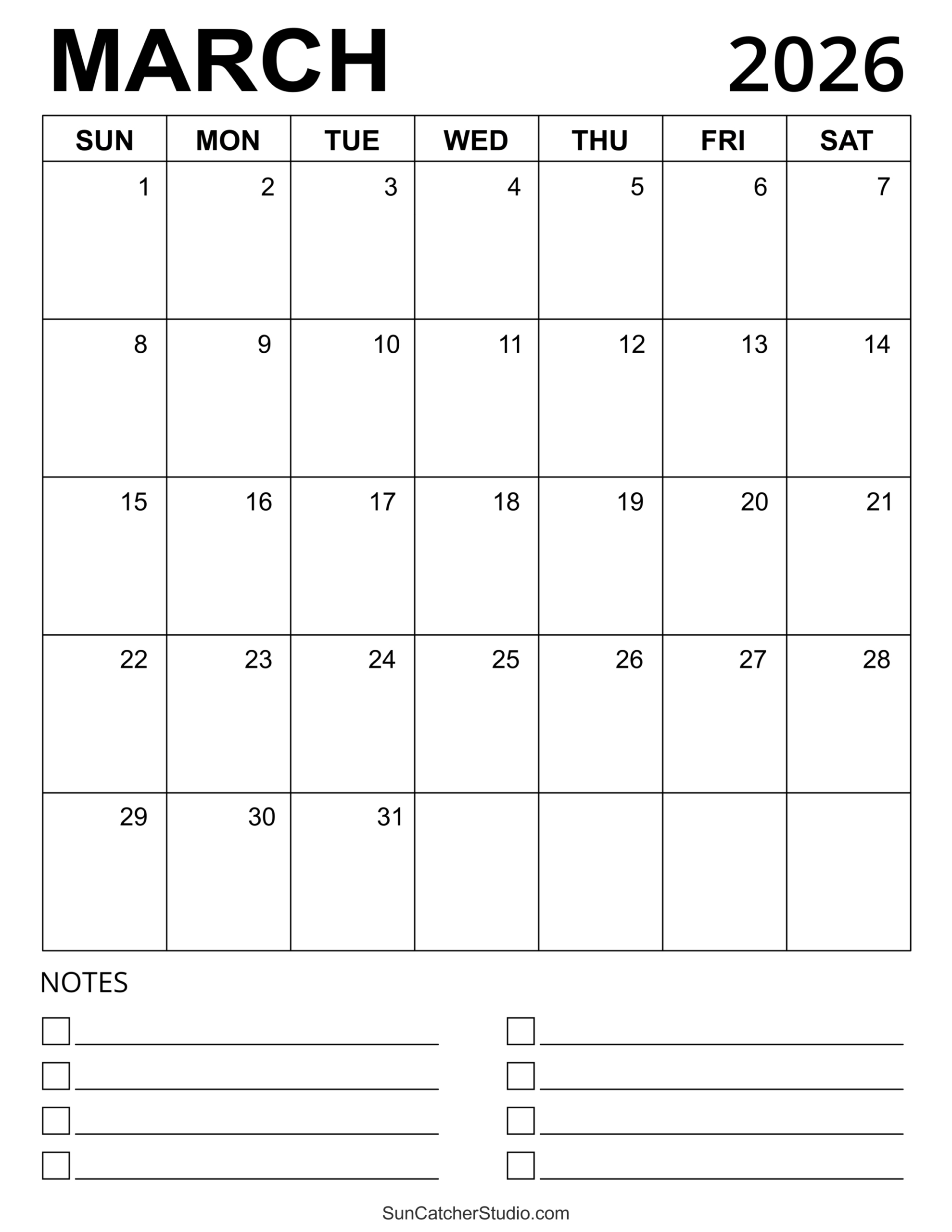 March 2026 Calendar (Free Printable) – Free Printables, Lettering for Printable March 2026 Calendar Page