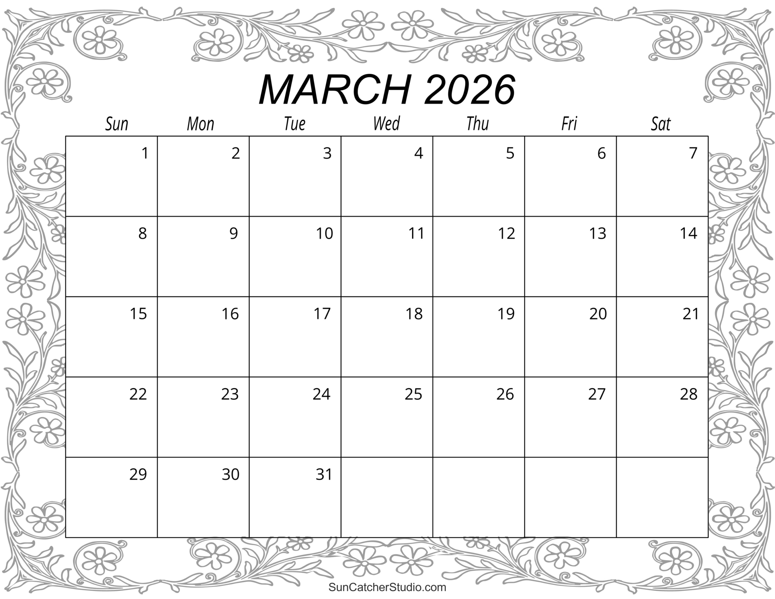 March 2026 Calendar (Free Printable) – Free Printables, Lettering with March Calendar 2026 Free