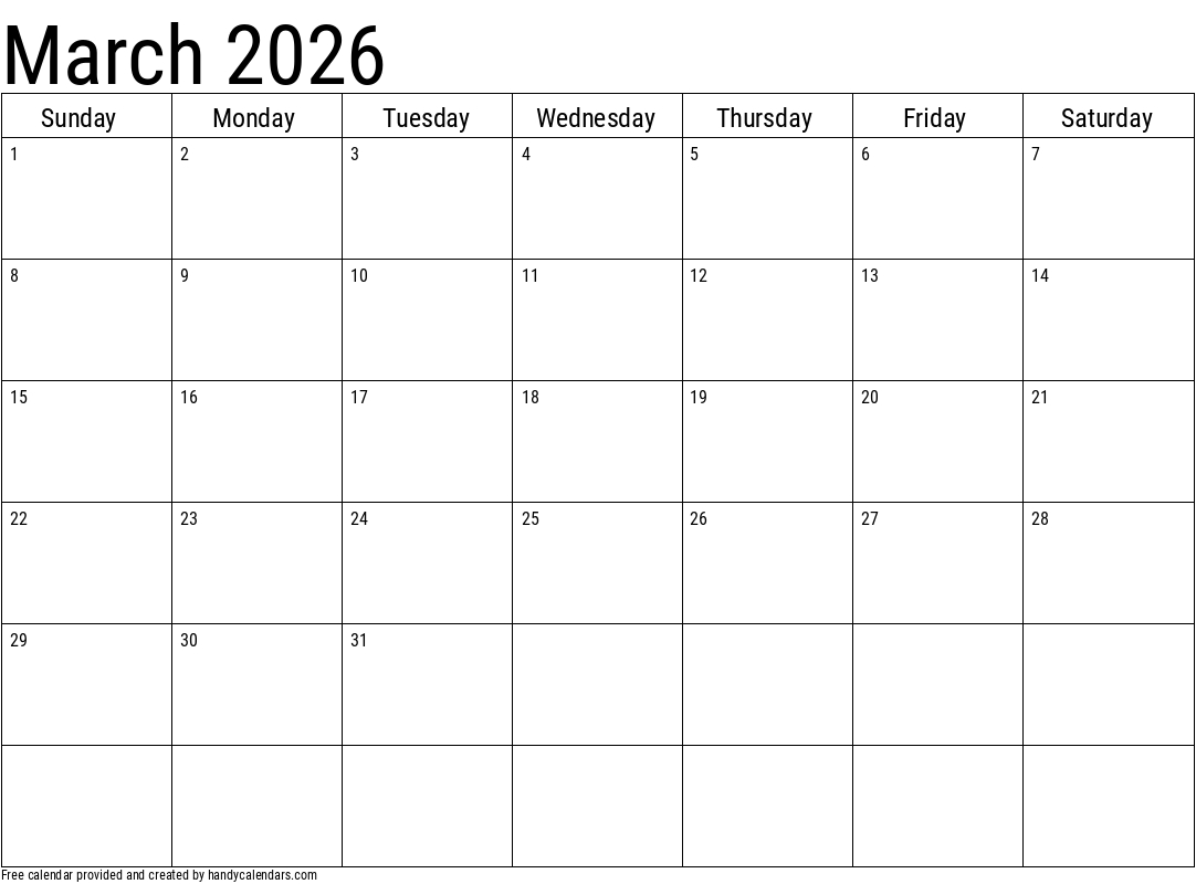 March 2026 Calendar - Handy Calendars in March Calendar 2026 Grab Calendar