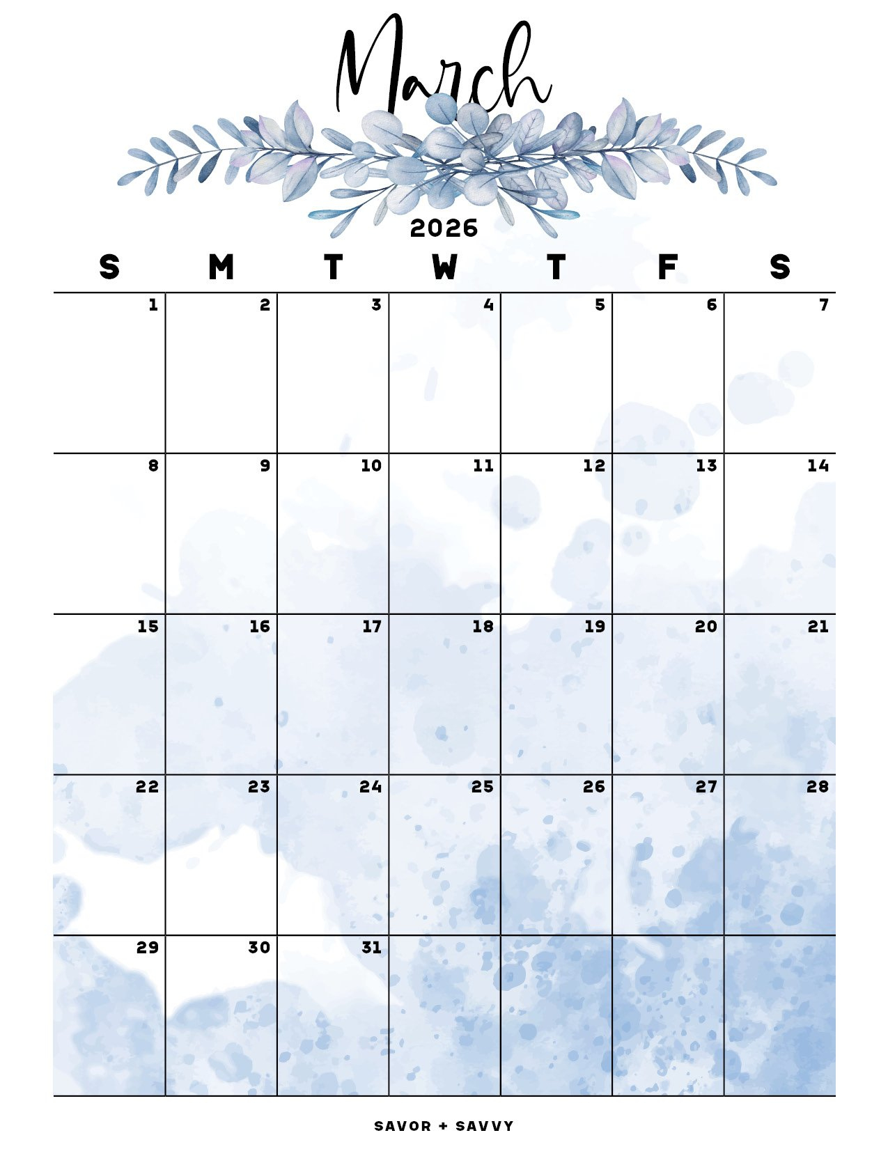 March 2026 Calendar Templates - 14 Free Printables - Savor + Savvy pertaining to March Calendar 2026 Vertical