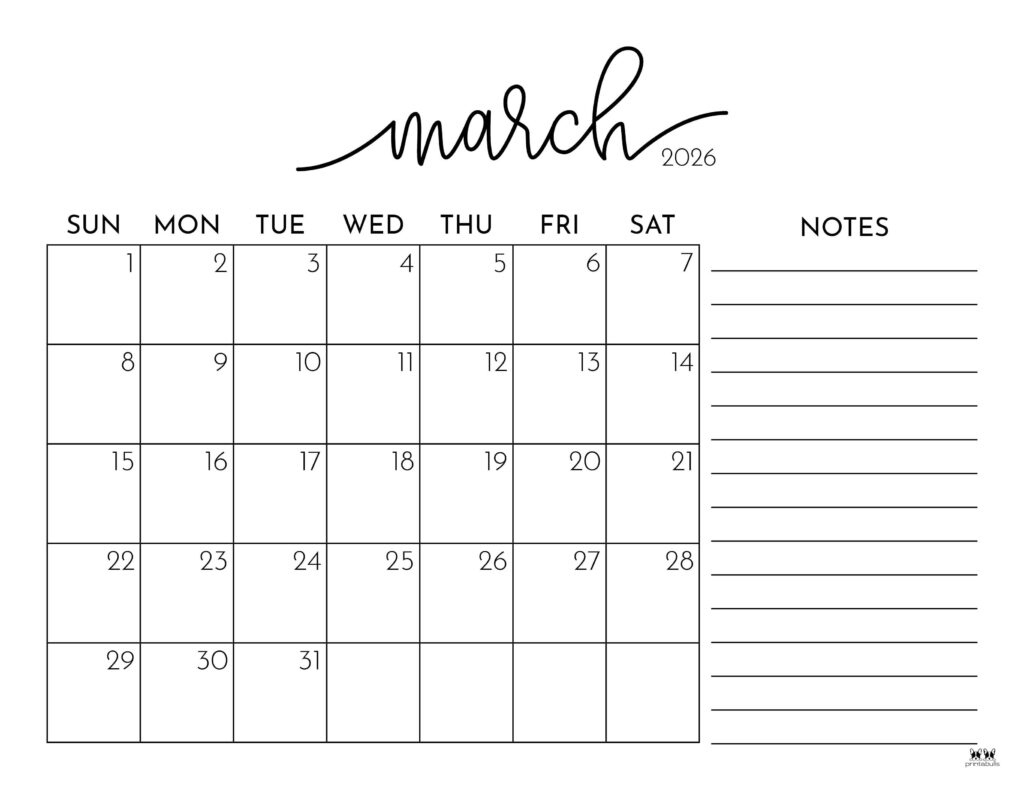 March 2026 Calendars - 150 Free Printables | Printabulls in March 2026 Printable Calendar
