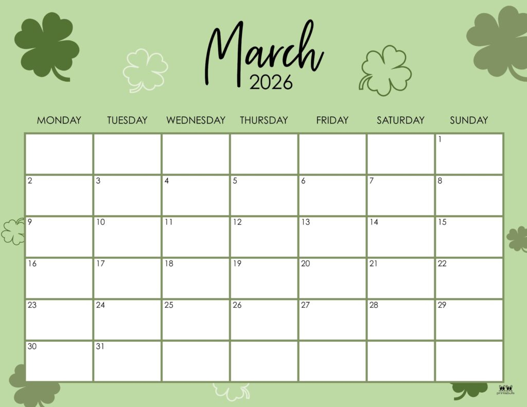 March 2026 Calendars - 150 Free Printables | Printabulls within Printable Calendar March 2026 Starting Monday
