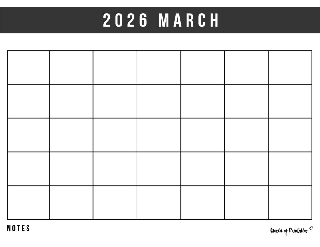 March 2026 Calendars - 200 Free Printable Pdf Designs - World Of in March 2026 Blank Printable Calendar
