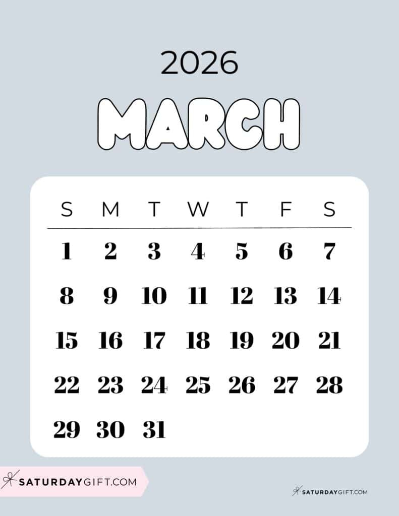 March 2026 Calendars - 23 Cute Free Printable Pdfssaturdaygift for Cute March 2026 Calendar