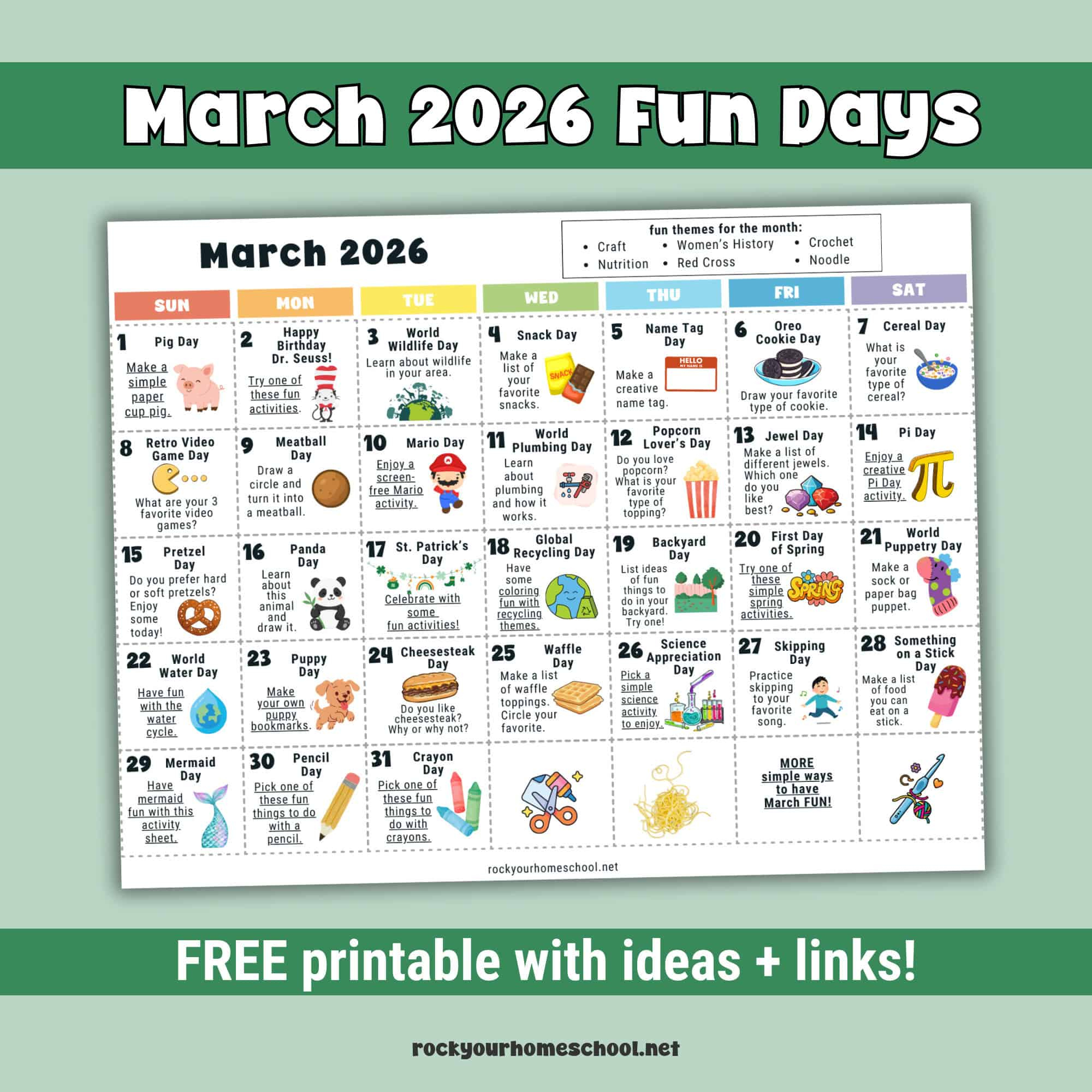 March 2026 Fun Days Calendar For Kids - Rock Your Homeschool pertaining to National Day Calendar March 2026