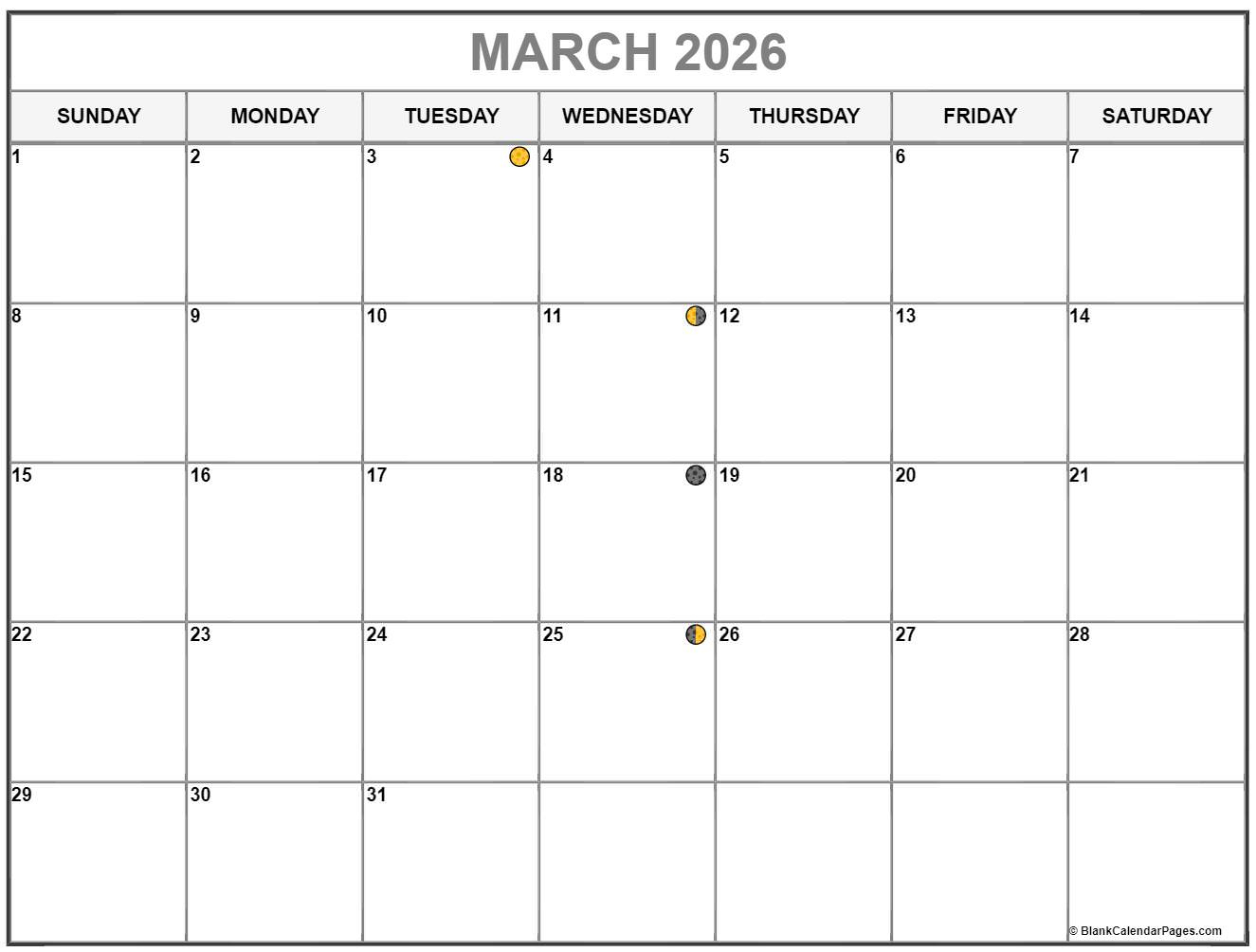 March 2026 Lunar Calendar | Moon Phase Calendar throughout Lunar Calendar March 2026