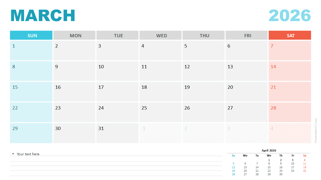 March 2026 Monthly Calendar For Powerpoint &amp;amp; Google Slides for Google Calendar March 2026 Printable